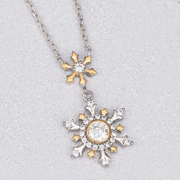 Two tone gold and silver Snowflake Necklace, Charmed Aroma Christmas Winter - Picture 1 of 4